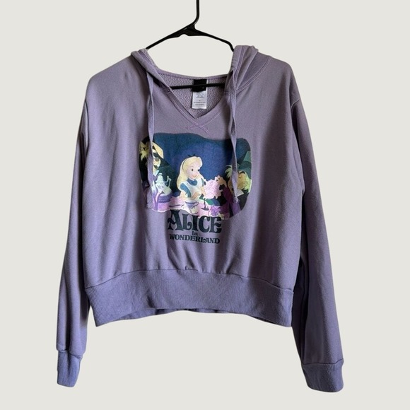 Disney Tops - Disney Alice in Wonderland Purple Cropped Hoodie Sweatshirt Lavender Large